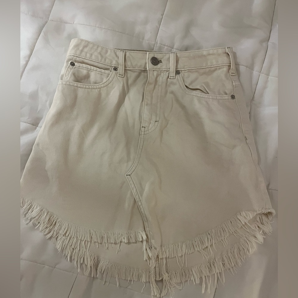Free People Cream/White-Colored Denim Skirt